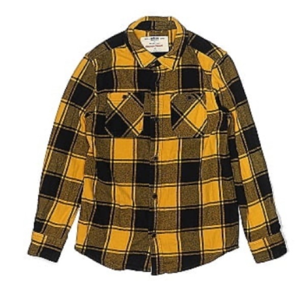 Urban Pipeline Yellow and Black Button Down Flannel Shirt Boys Size L - Picture 1 of 7